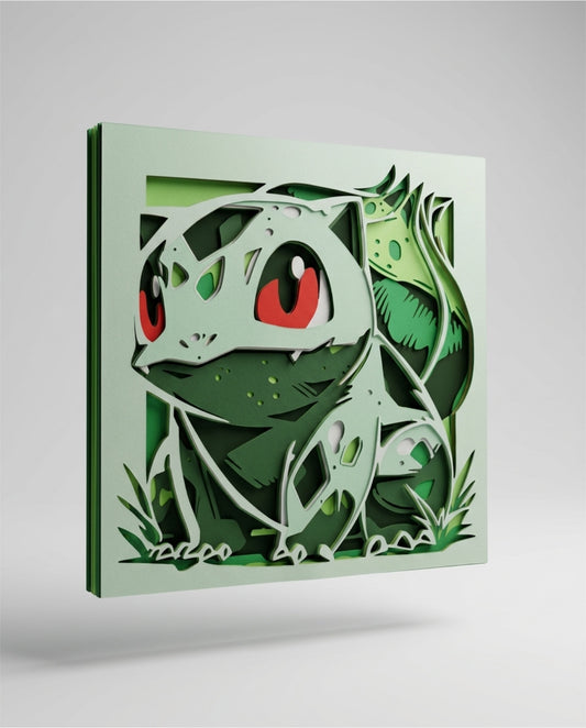 3D Shadow Box višeslojna papercut dekoracija sa Bulbasaur Pokémon motivom u zelenom okviru