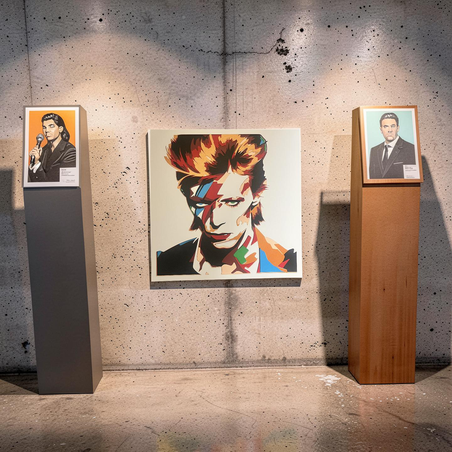 3D Shadow Box pop art portret izložen u galerijskom ambijentu uz druge umetničke radove