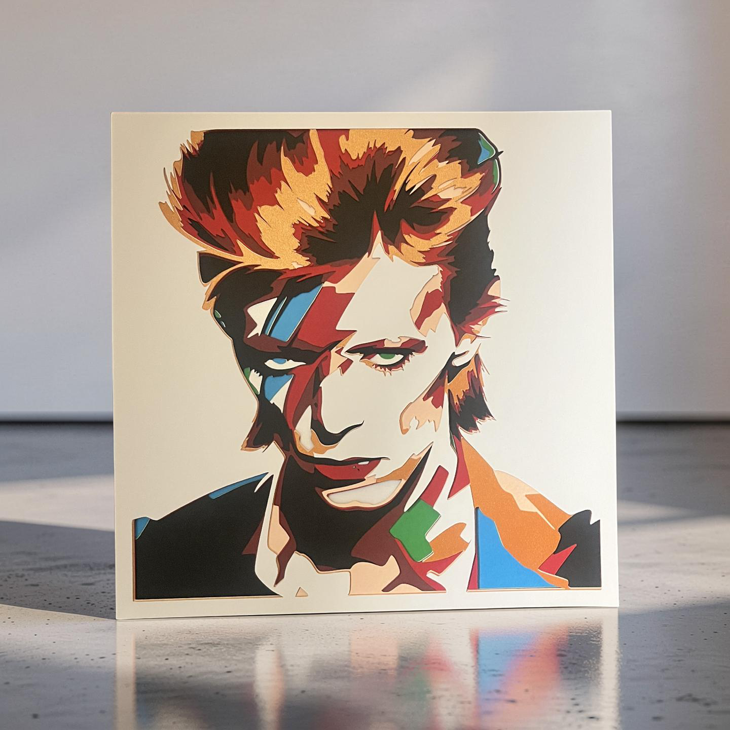 3D Shadow Box pop art portret – ručno rađena višeslojna slika na sjajnoj podlozi sa odrazom