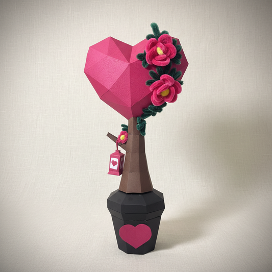 Low poly geometrijsko srce drvo sa ručno rađenim žičanim cvetovima, roze i zelena fuzzy žica, poklon za venčanje i Dan zaljubljenih, Figurista