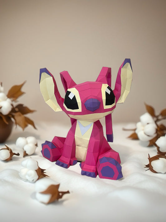 Low poly Stitch figura od kartona - ručno rađena 3D Disney dekoracija za dečije sobe