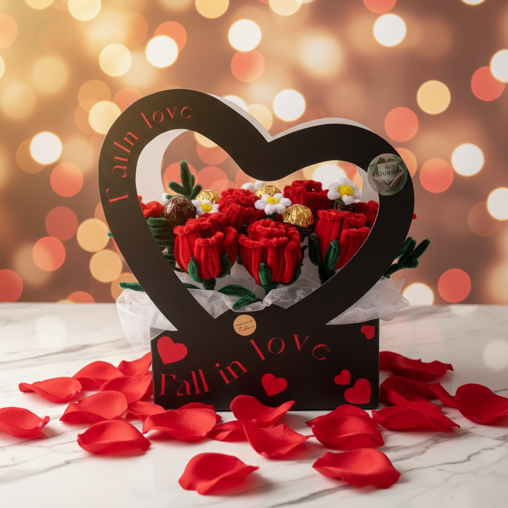 Ručno rađen žičani buket crvenih ruža u crnom srcu - personalizovani poklon za Valentinovo i Dan zaljubljenih